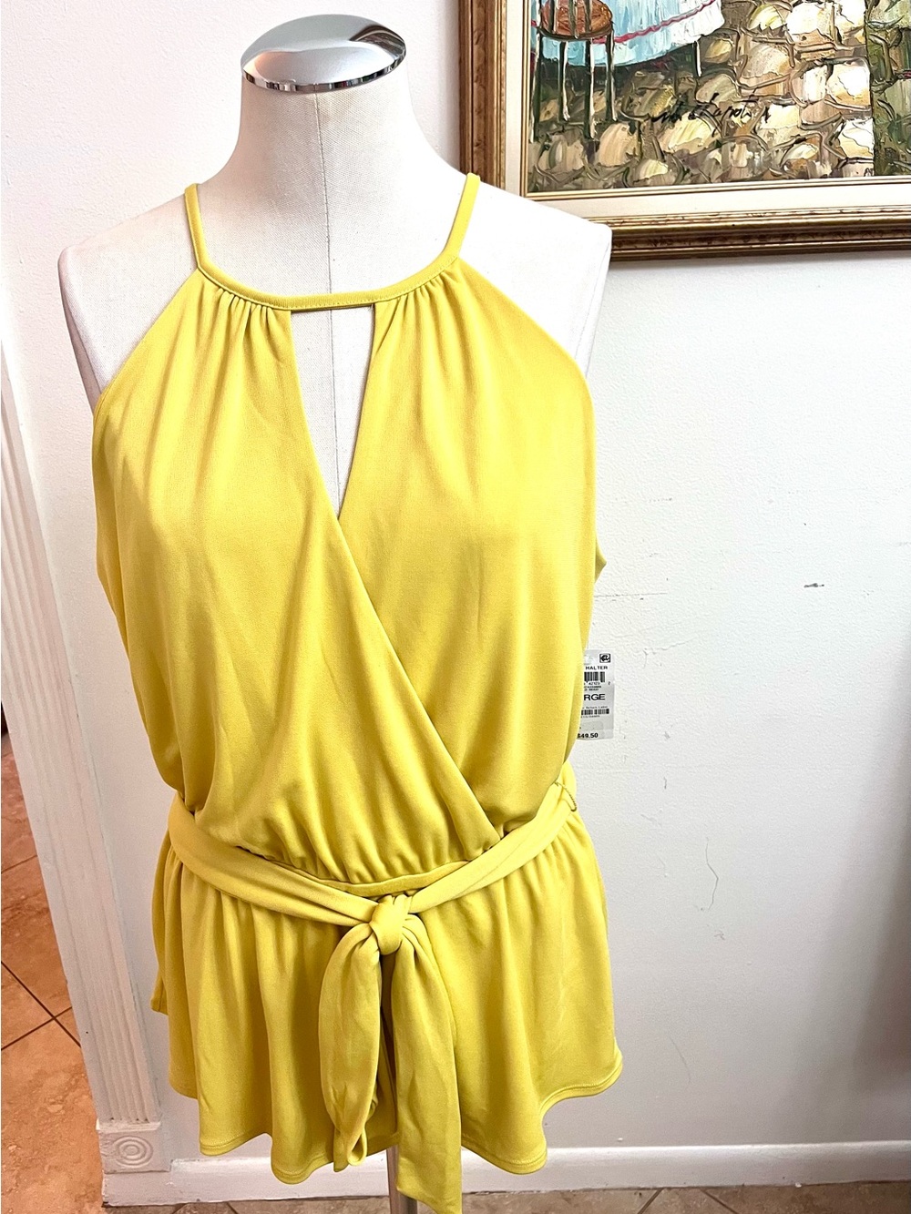 INC International Concepts Yellow Halter Tie-Waist Mini Dress